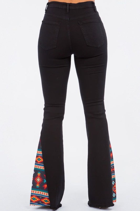 Bell Bottom Jean Native Print Black 1 by GJG Denim | Fleurcouture