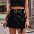 Belted Denim Shorts with Pockets Black S Shorts by Trendsi | Fleurcouture