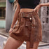 Belted Denim Shorts with Pockets Chestnut S Shorts by Trendsi | Fleurcouture