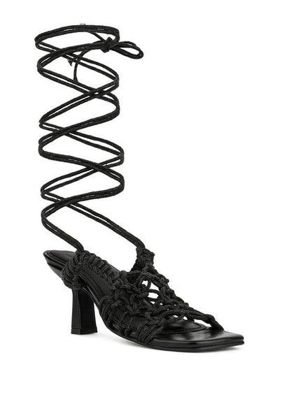 BEROE Braided Handcrafted Lace Up Sandal Black 5 by Rag Company | Fleurcouture