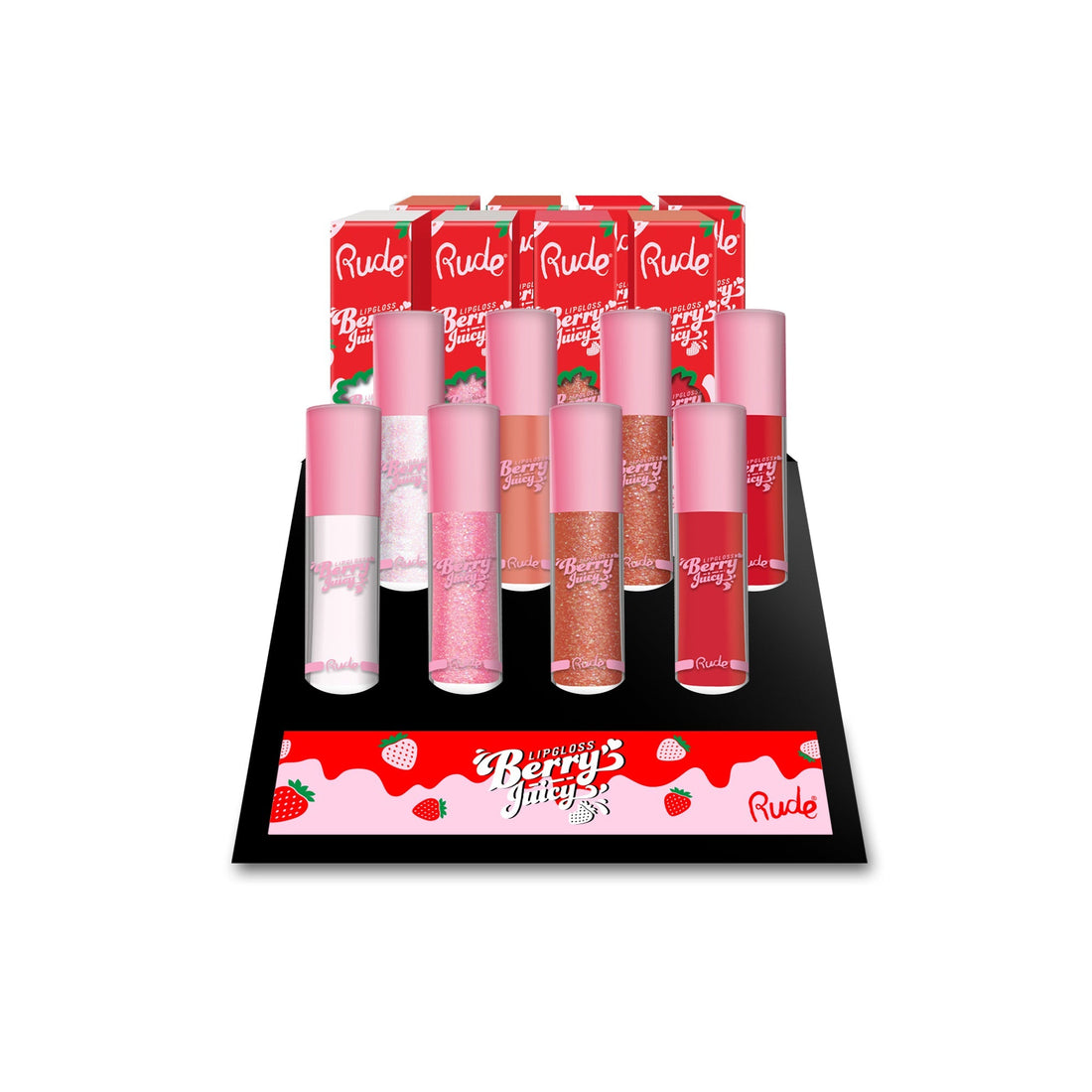 Berry Juicy Lip Gloss Display Set, 64 pcs Wholesale Set by Rude Cosmetics | Fleurcouture