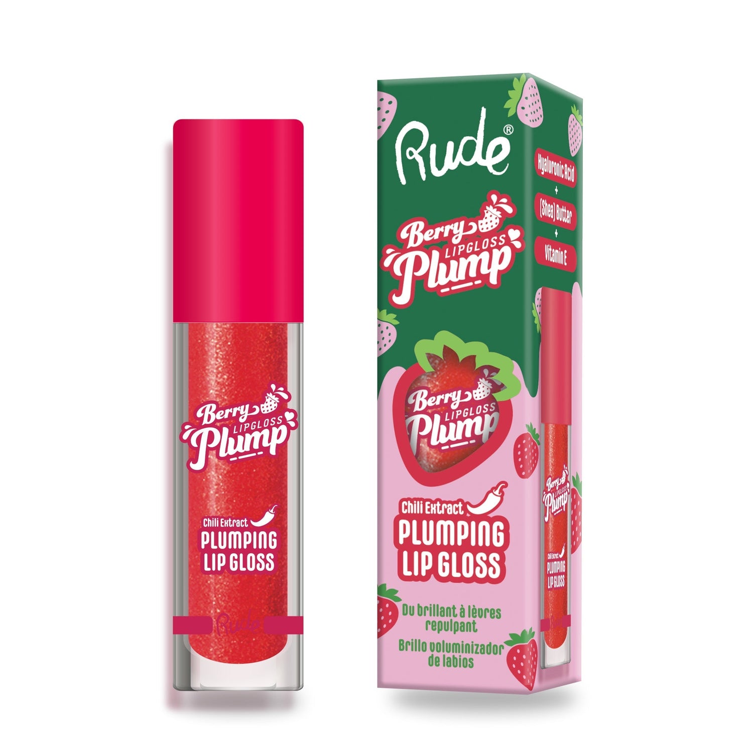 Berry Plump Plumping Lip Gloss Strawberry Kiss Lip Gloss by Rude Cosmetics | Fleurcouture