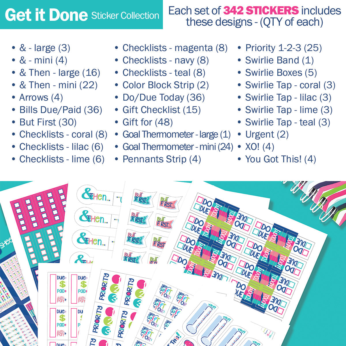 Best Planner Stickers | Family, Work, To-Dos, Events, Goals | 8 Styles Planner Stickers by Denise Albright® | Fleurcouture