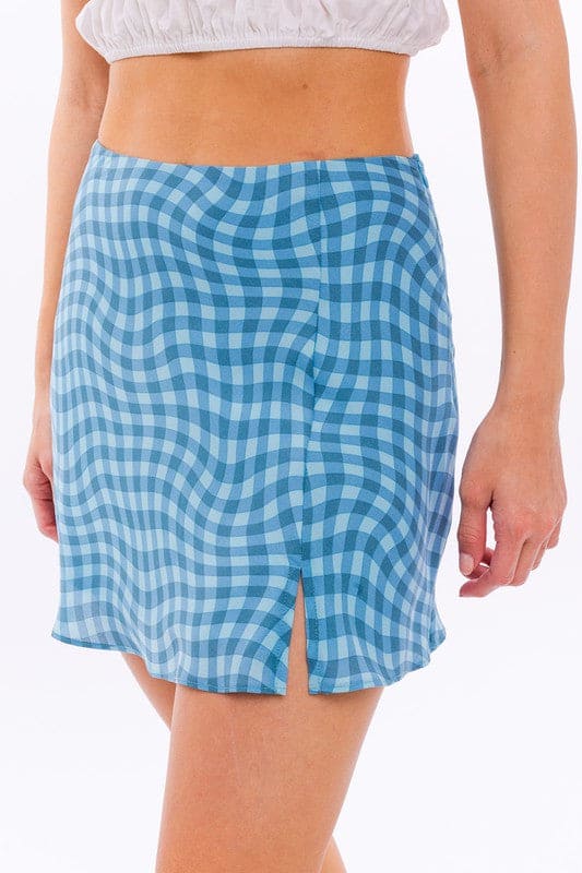 Bias Cut Mini Skirt TEAL-BLUE CHECK Bottoms by LE LIS | Fleurcouture