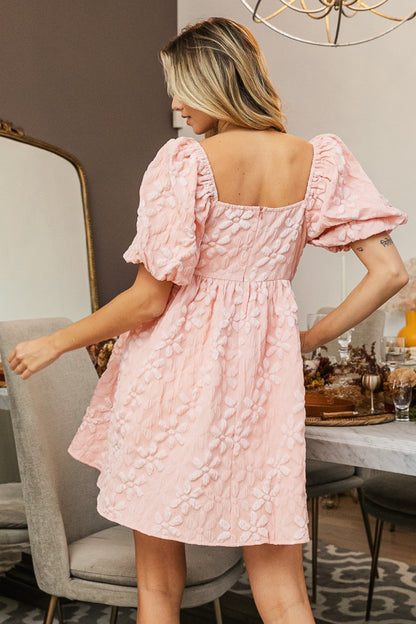 BiBi Flower Square Neck Puff Sleeve Dress Blush Women&