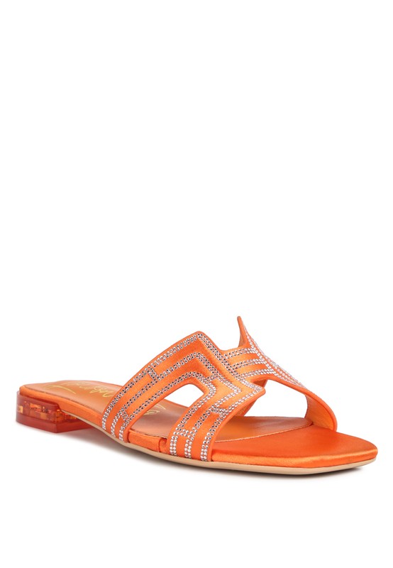 Big Money Low Stack Heel Embellished Sandals Orange 9 by Rag Company | Fleurcouture