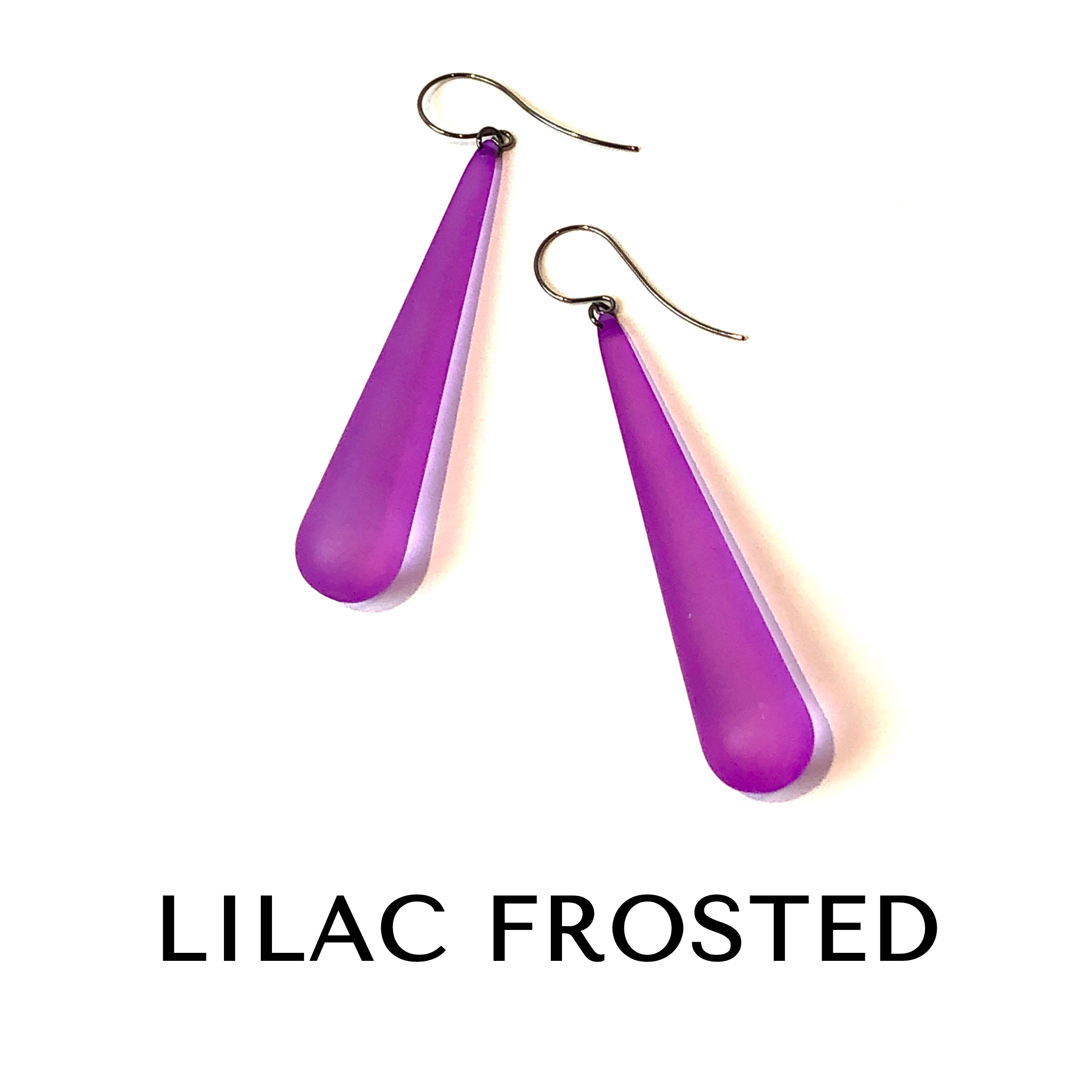 Bijoux Teardrop Earrings 24k frosted gold plated Lilac Frosted TD Long Drop Earrings by Leetie Lovendale | Fleurcouture