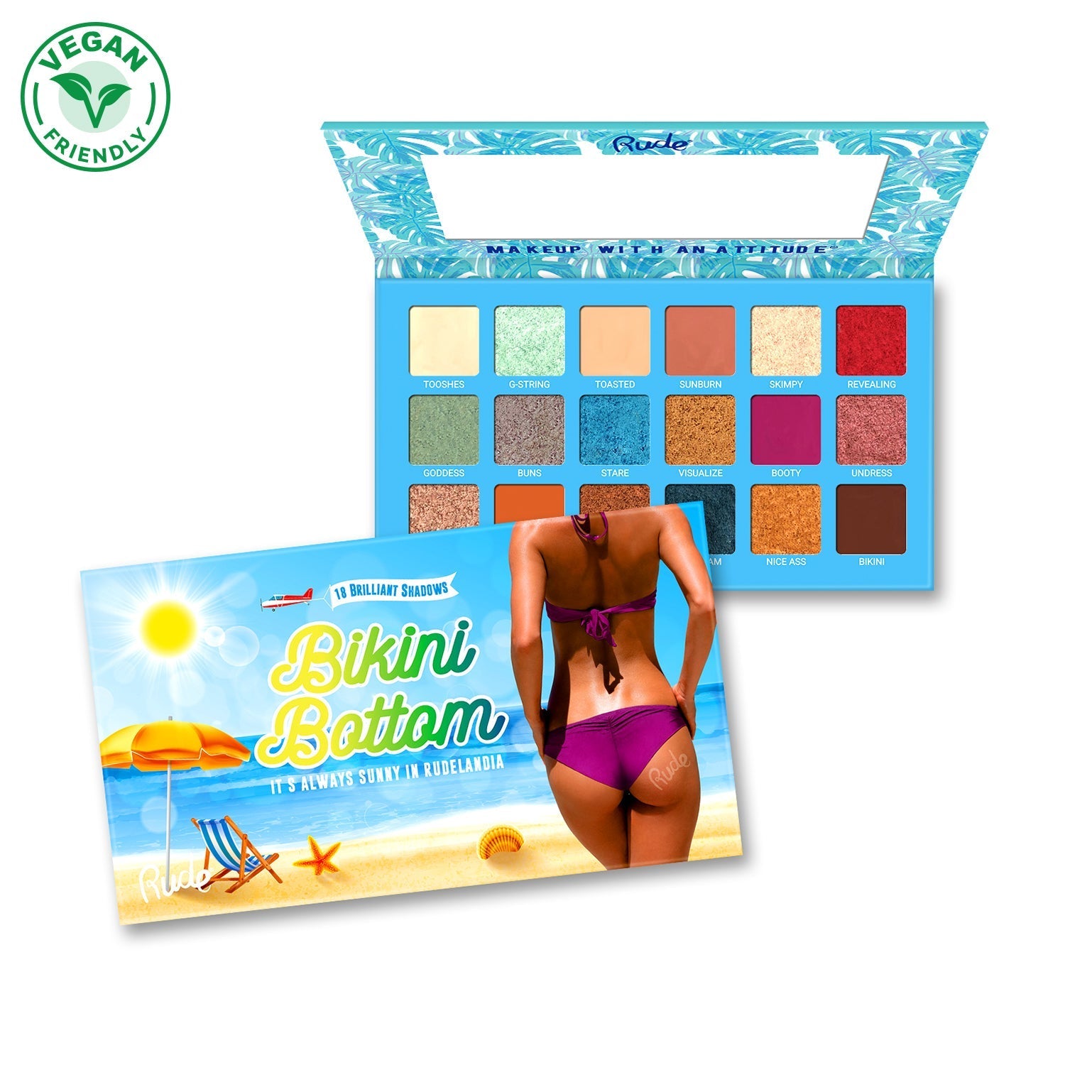 Bikini Bottom 18 Eyeshadow Palette Eyeshadow by Rude Cosmetics | Fleurcouture