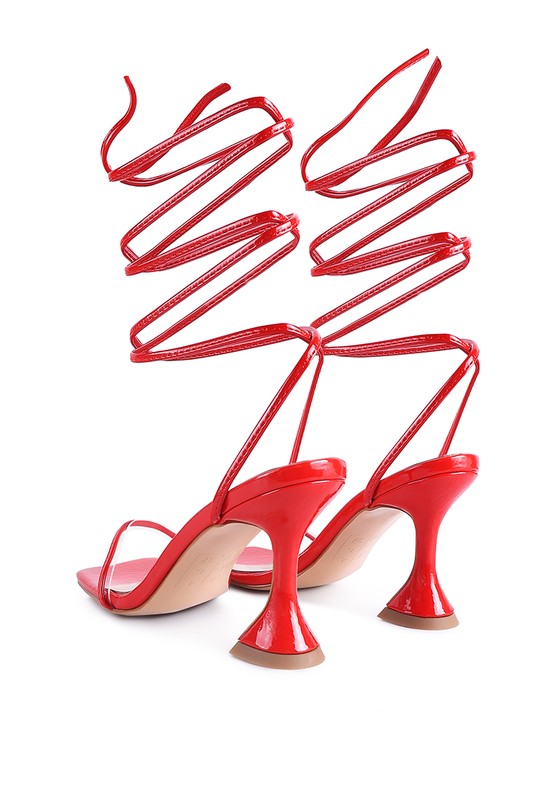 BITEN BERRY SPOOL HEELED LACE UP SANDAL by Rag Company | Fleurcouture