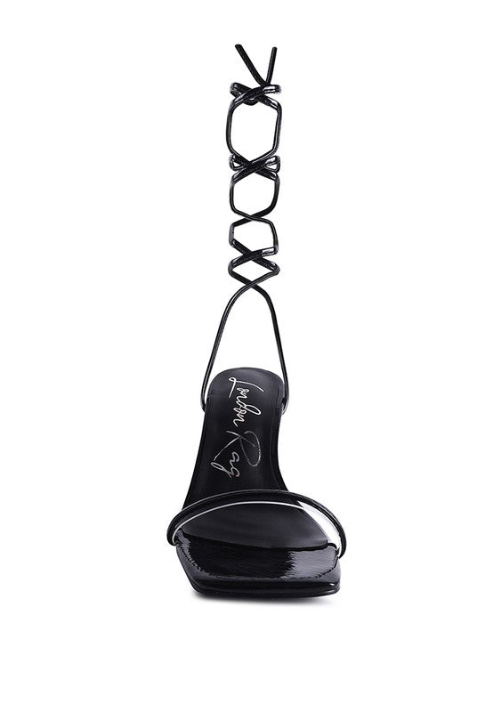 BITEN BERRY SPOOL HEELED LACE UP SANDAL by Rag Company | Fleurcouture