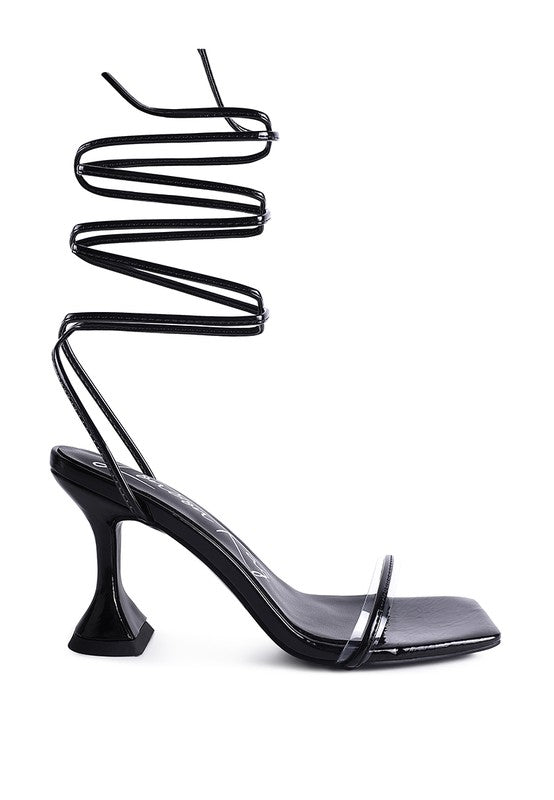 BITEN BERRY SPOOL HEELED LACE UP SANDAL by Rag Company | Fleurcouture