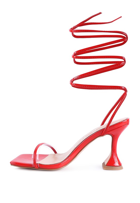 BITEN BERRY SPOOL HEELED LACE UP SANDAL by Rag Company | Fleurcouture
