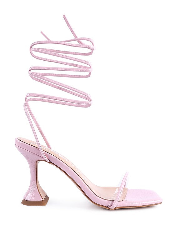 BITEN BERRY SPOOL HEELED LACE UP SANDAL by Rag Company | Fleurcouture