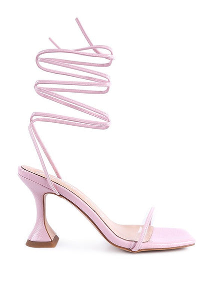 BITEN BERRY SPOOL HEELED LACE UP SANDAL by Rag Company | Fleurcouture