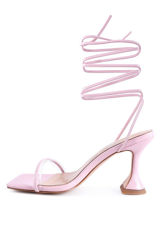 BITEN BERRY SPOOL HEELED LACE UP SANDAL by Rag Company | Fleurcouture