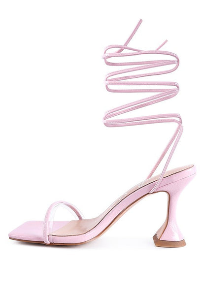 BITEN BERRY SPOOL HEELED LACE UP SANDAL by Rag Company | Fleurcouture