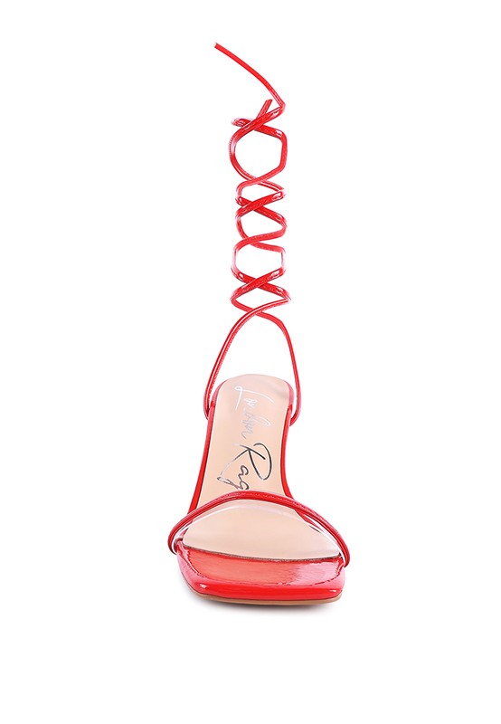 BITEN BERRY SPOOL HEELED LACE UP SANDAL by Rag Company | Fleurcouture