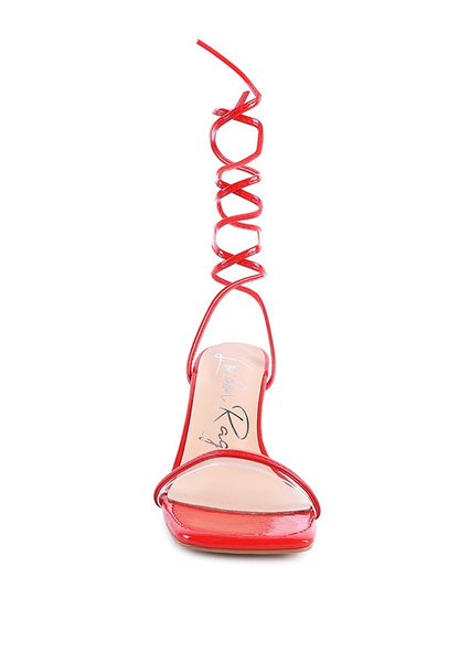BITEN BERRY SPOOL HEELED LACE UP SANDAL by Rag Company | Fleurcouture