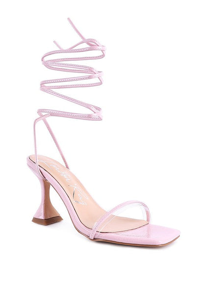 BITEN BERRY SPOOL HEELED LACE UP SANDAL by Rag Company | Fleurcouture