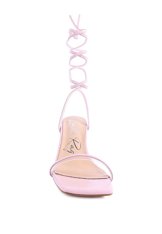 BITEN BERRY SPOOL HEELED LACE UP SANDAL by Rag Company | Fleurcouture