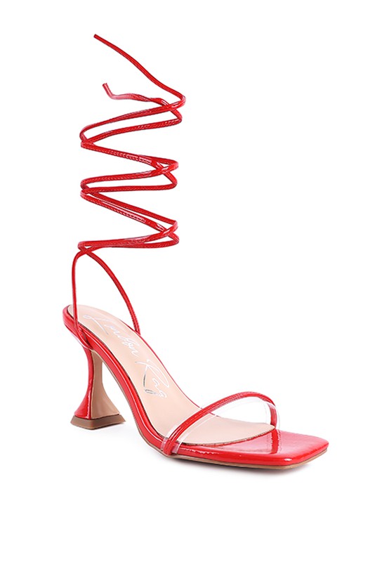 BITEN BERRY SPOOL HEELED LACE UP SANDAL Red 5 by Rag Company | Fleurcouture
