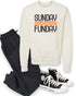 Black and Orange Sunday Funday Crewneck Sweatshirt Cream L by Ocean and 7th | Fleurcouture