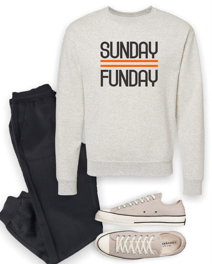 Black and Orange Sunday Funday Crewneck Sweatshirt Oatmeal L by Ocean and 7th | Fleurcouture