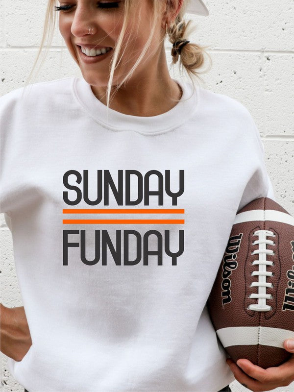 Black and Orange Sunday Funday Crewneck Sweatshirt White L by Ocean and 7th | Fleurcouture