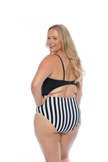 BLACK AND STRIPED CUTOUT ONE PIECE SWIMSUIT STRIPE by Beach Joy Bikini | Fleurcouture