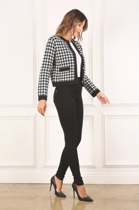 Black check knitted jacket Black check by Lilou | Fleurcouture