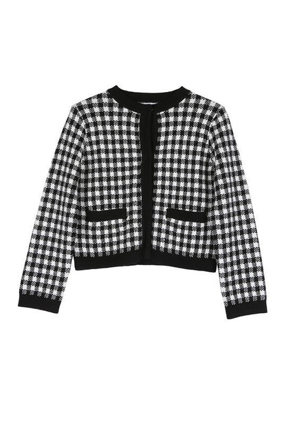 Black check knitted jacket Black check by Lilou | Fleurcouture