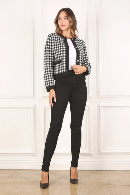 Black check knitted jacket Black check by Lilou | Fleurcouture