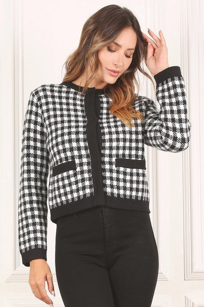 Black check knitted jacket Black check S by Lilou | Fleurcouture