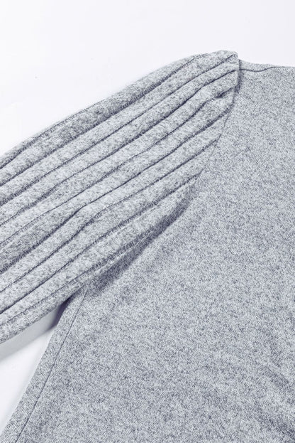 Black Contrast Ribbed Bishop Sleeve Top 95%Polyester+5%Elastane Tops by Fleurcouture | Fleurcouture