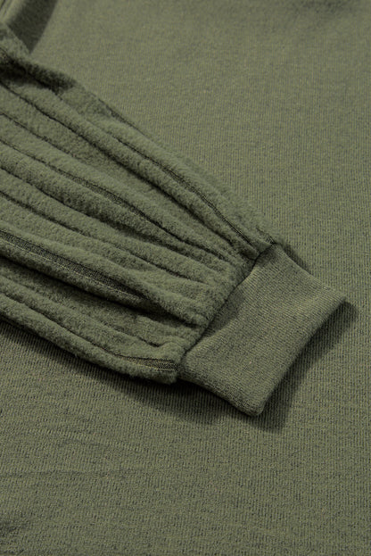 Black Contrast Ribbed Bishop Sleeve Top 95%Polyester+5%Elastane Tops by Fleurcouture | Fleurcouture