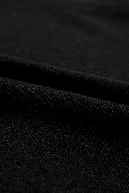 Black Contrast Ribbed Bishop Sleeve Top 95%Polyester+5%Elastane Tops by Fleurcouture | Fleurcouture