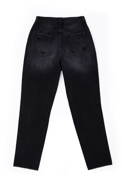 Black distressed straight jeans Black by Lilou | Fleurcouture