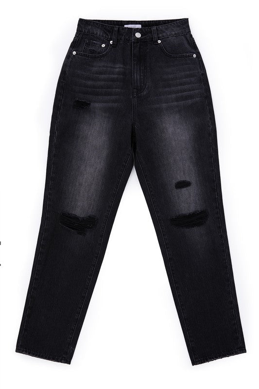 Black distressed straight jeans Black by Lilou | Fleurcouture