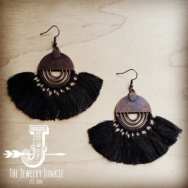 Black fan tassel earring black 1 by The Jewelry Junkie | Fleurcouture