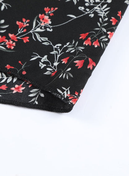 Black Multicolor Floral Ruffled Crop Top and Maxi Skirt Set 100%Polyester Two Piece Sets by Fleurcouture | Fleurcouture