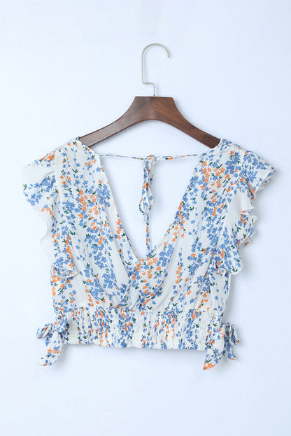 Black Multicolor Floral Ruffled Crop Top and Maxi Skirt Set 100%Polyester Two Piece Sets by Fleurcouture | Fleurcouture