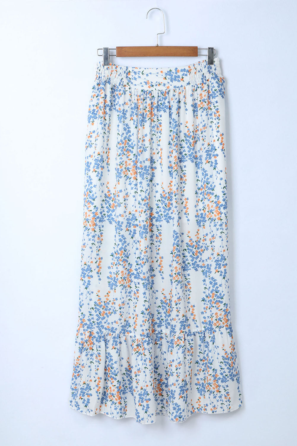 Black Multicolor Floral Ruffled Crop Top and Maxi Skirt Set 100%Polyester Two Piece Sets by Fleurcouture | Fleurcouture