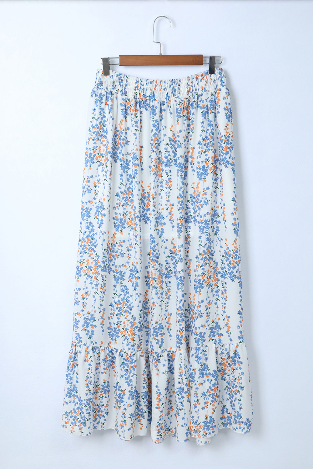 Black Multicolor Floral Ruffled Crop Top and Maxi Skirt Set 100%Polyester Two Piece Sets by Fleurcouture | Fleurcouture