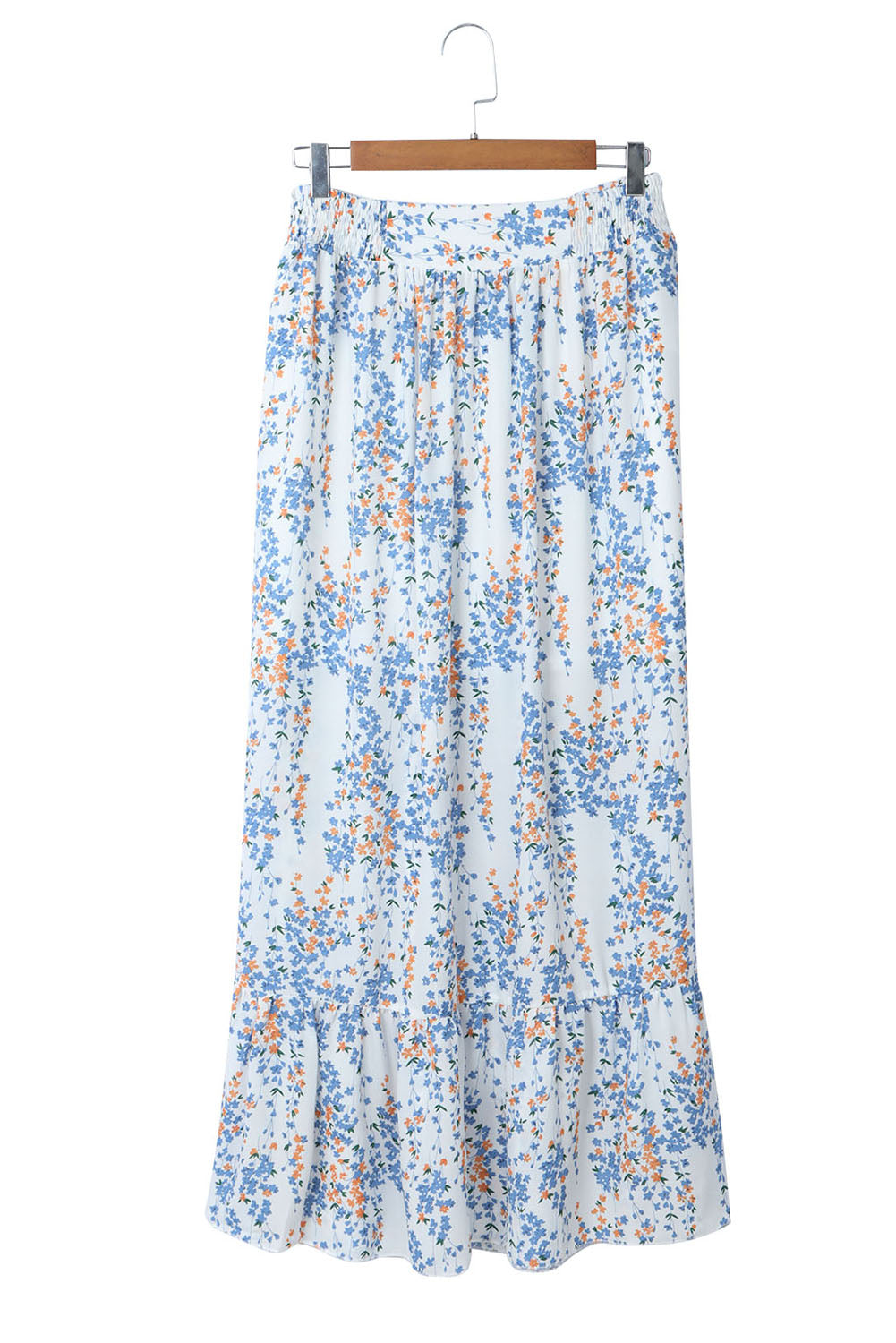 Black Multicolor Floral Ruffled Crop Top and Maxi Skirt Set 100%Polyester Two Piece Sets by Fleurcouture | Fleurcouture