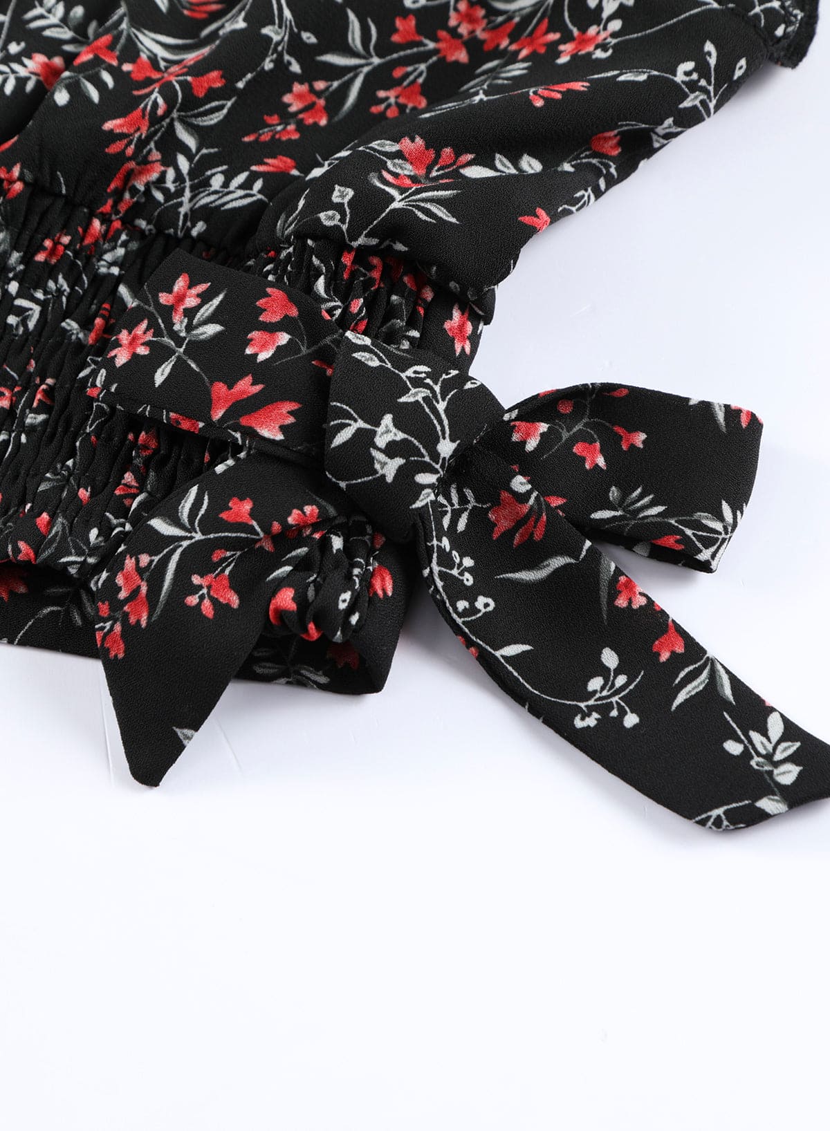 Black Multicolor Floral Ruffled Crop Top and Maxi Skirt Set 100%Polyester Two Piece Sets by Fleurcouture | Fleurcouture