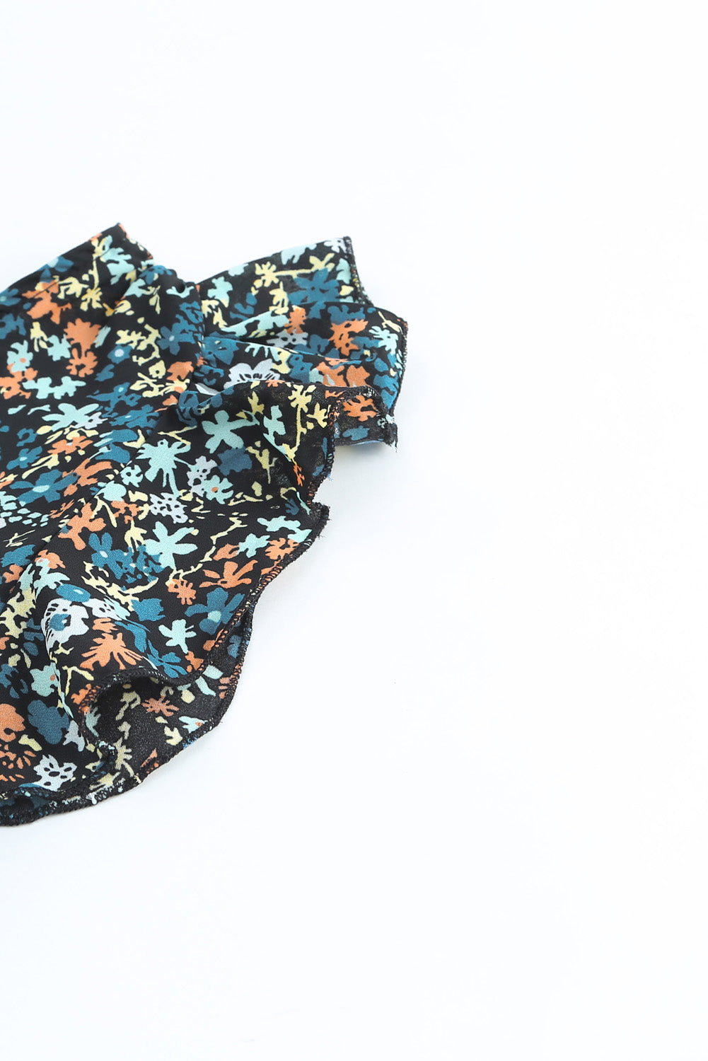 Black Multicolor Floral Ruffled Crop Top and Maxi Skirt Set 100%Polyester Two Piece Sets by Fleurcouture | Fleurcouture