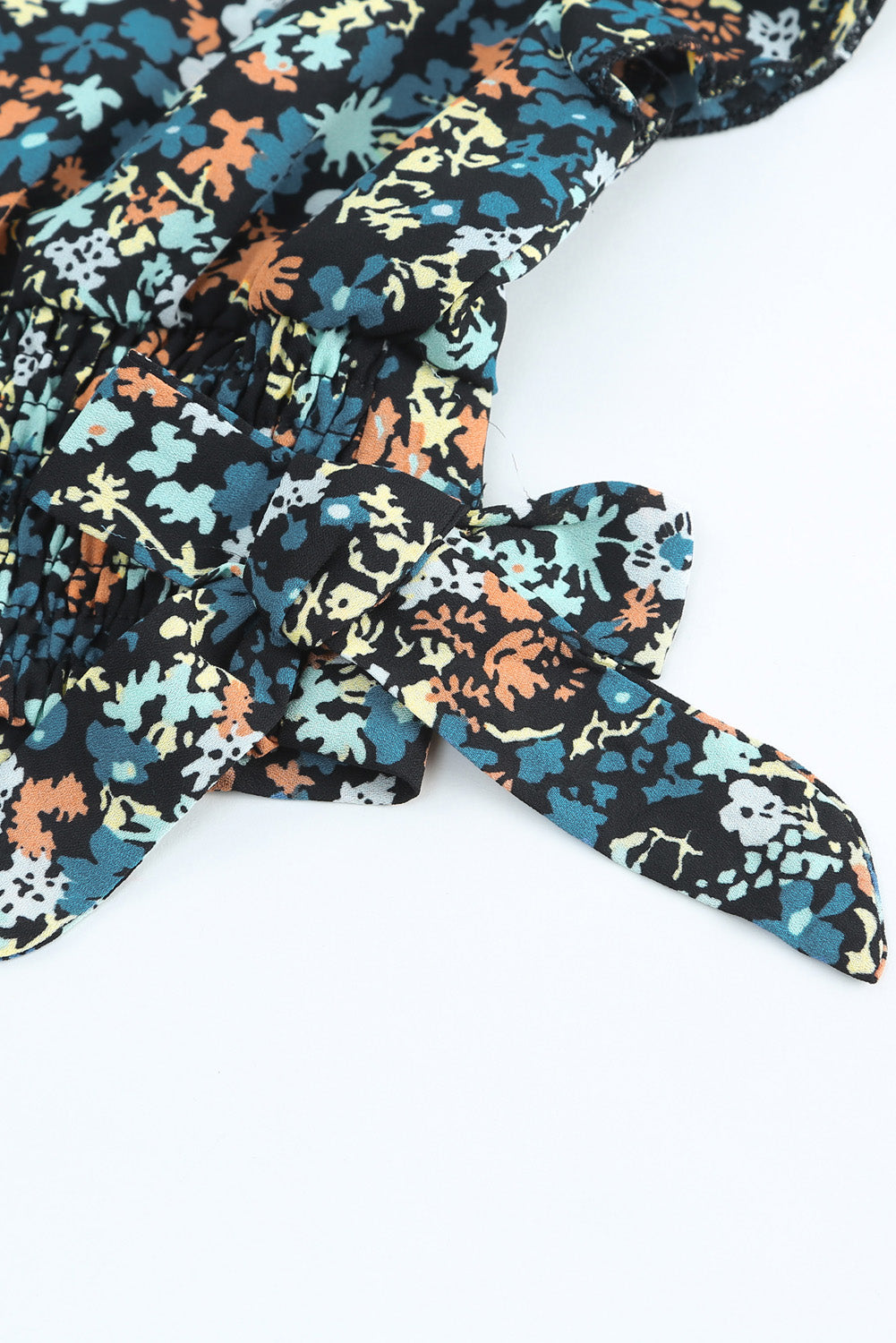 Black Multicolor Floral Ruffled Crop Top and Maxi Skirt Set 100%Polyester Two Piece Sets by Fleurcouture | Fleurcouture