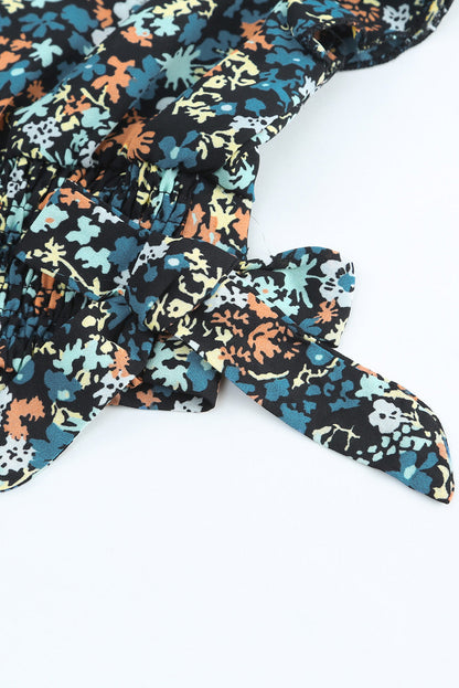 Black Multicolor Floral Ruffled Crop Top and Maxi Skirt Set 100%Polyester Two Piece Sets by Fleurcouture | Fleurcouture