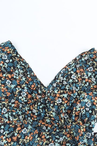 Black Multicolor Floral Ruffled Crop Top and Maxi Skirt Set 100%Polyester Two Piece Sets by Fleurcouture | Fleurcouture