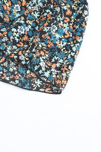 Black Multicolor Floral Ruffled Crop Top and Maxi Skirt Set 100%Polyester Two Piece Sets by Fleurcouture | Fleurcouture